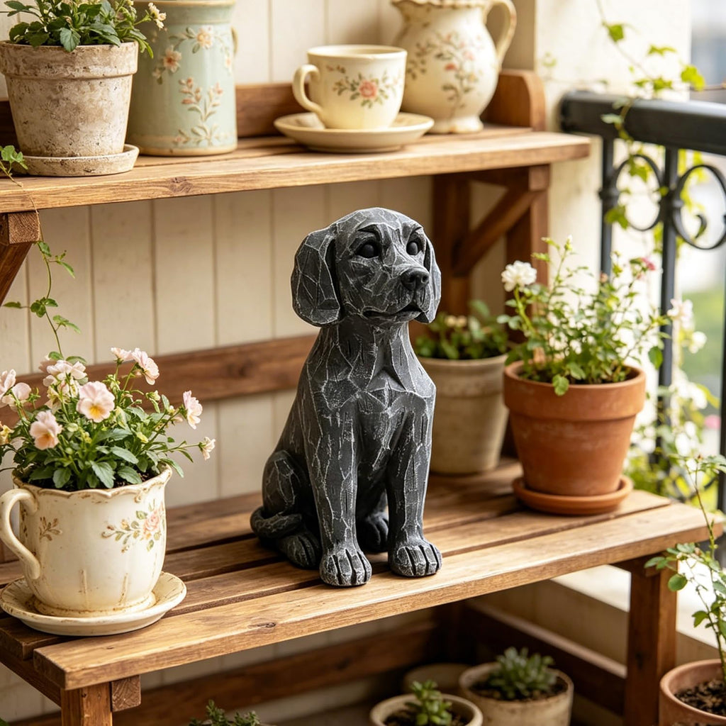 Labrador Dog Statue, 11.22 Inch Resin Retriever Garden Animal Decor | Realistic Hand-Painted Accent For Gardens