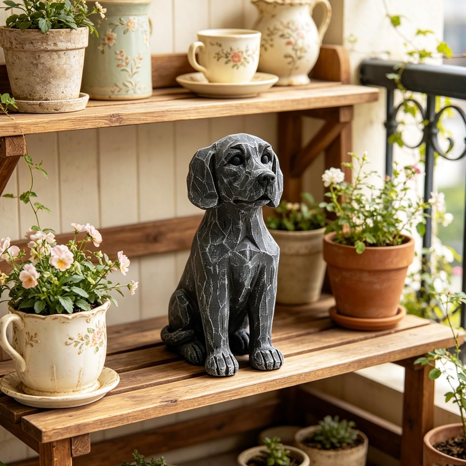 Labrador Dog Statue, 11.22 Inch Resin Retriever Garden Animal Decor | Realistic Hand-Painted Accent For Gardens