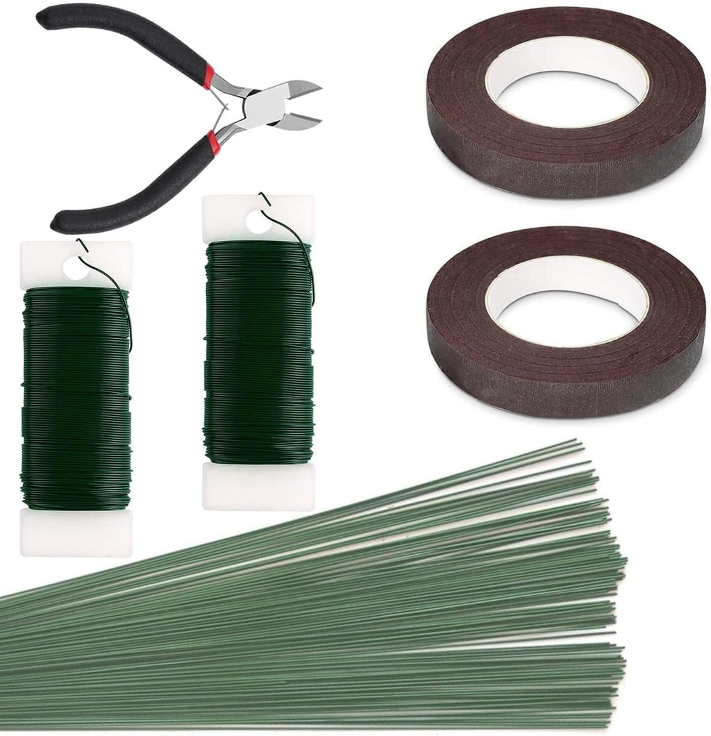 SONGZIMING Floral Arrangement Kit with Brown Floral Tape, 22 Gauge Floral Wire Stems, 26 Gauge Paddle Floral Wire and Floral Wire Cutter for Bouquets banquets, Artificial Flowers