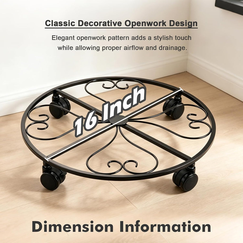 6 Pack Metal Plant Caddy with Wheels, 16 Inch Large Plant Stand with Wheels Heavy Duty Wrought Iron Rolling Plant Caddy