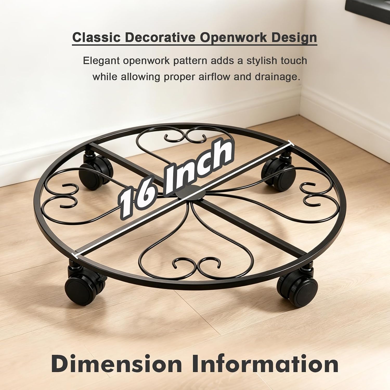 6 Pack Metal Plant Caddy with Wheels, 16 Inch Large Plant Stand with Wheels Heavy Duty Wrought Iron Rolling Plant Caddy
