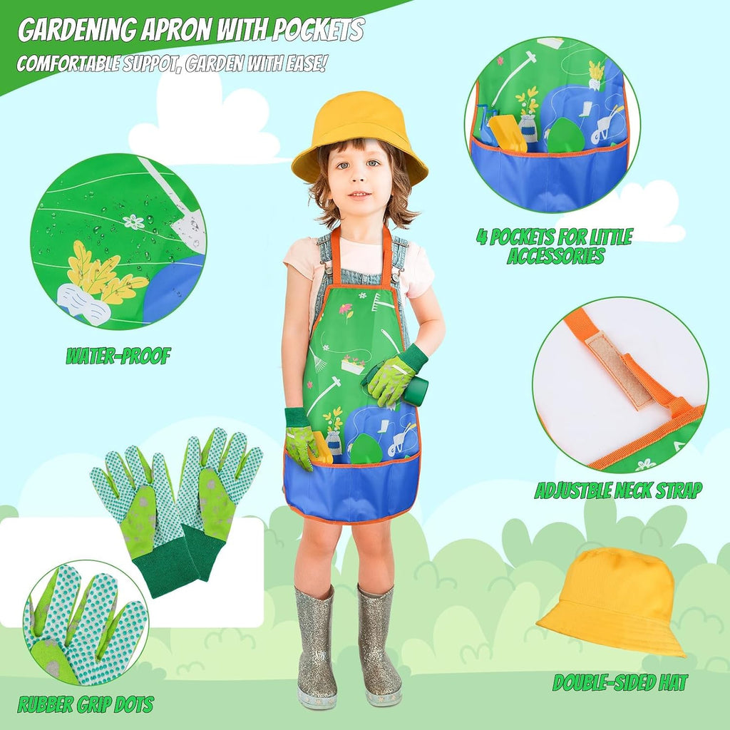 Kids Gardening Tools Set, 22 Pcs Real Metal Wood – Outdoor Toddlers Gifts | Includes Shovel Rake Hoe Leaf Rake Trowel
