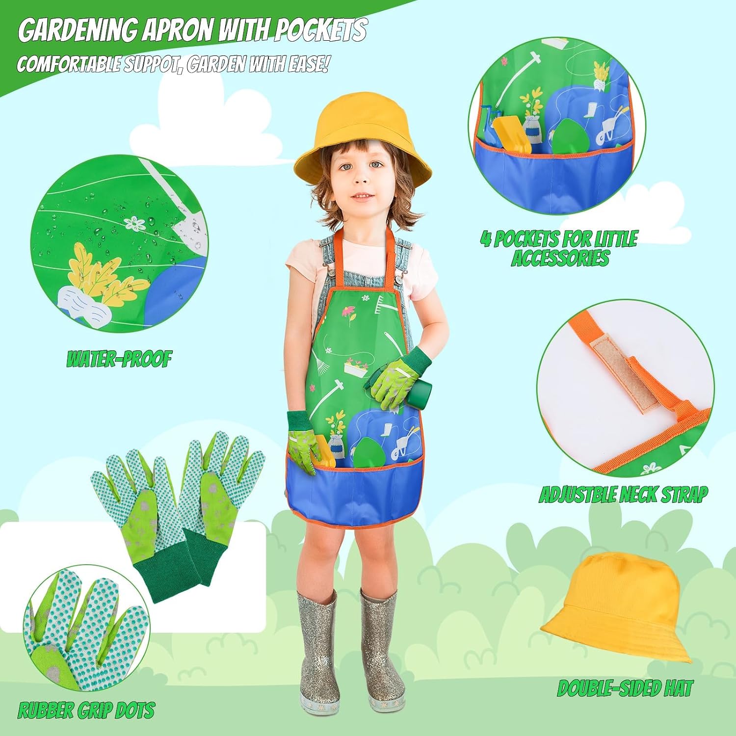 Kids Gardening Tools Set, 22 Pcs Real Metal Wood – Outdoor Toddlers Gifts | Includes Shovel Rake Hoe Leaf Rake Trowel
