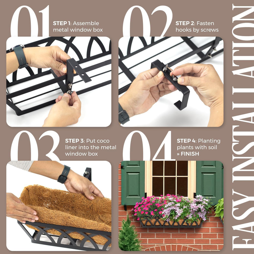 4 Pack 32IN Window Box Planter Basket w/Adjustable Brackets (S1) | Adjustable Brackets, Hanging Flower Planter Basket