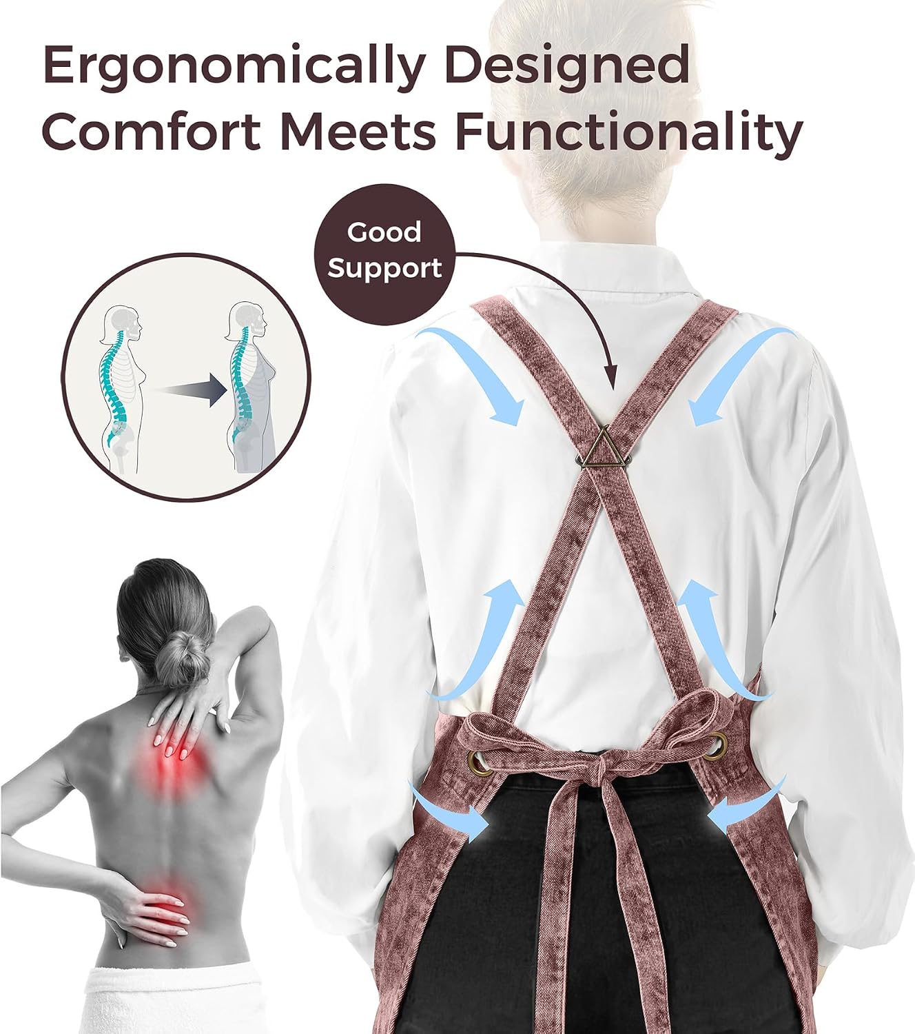 Denim Apron with Pockets for Hair Stylist Gardening Craftsmen Barista Women Hairdresser Jean Work Apron Cross Straps