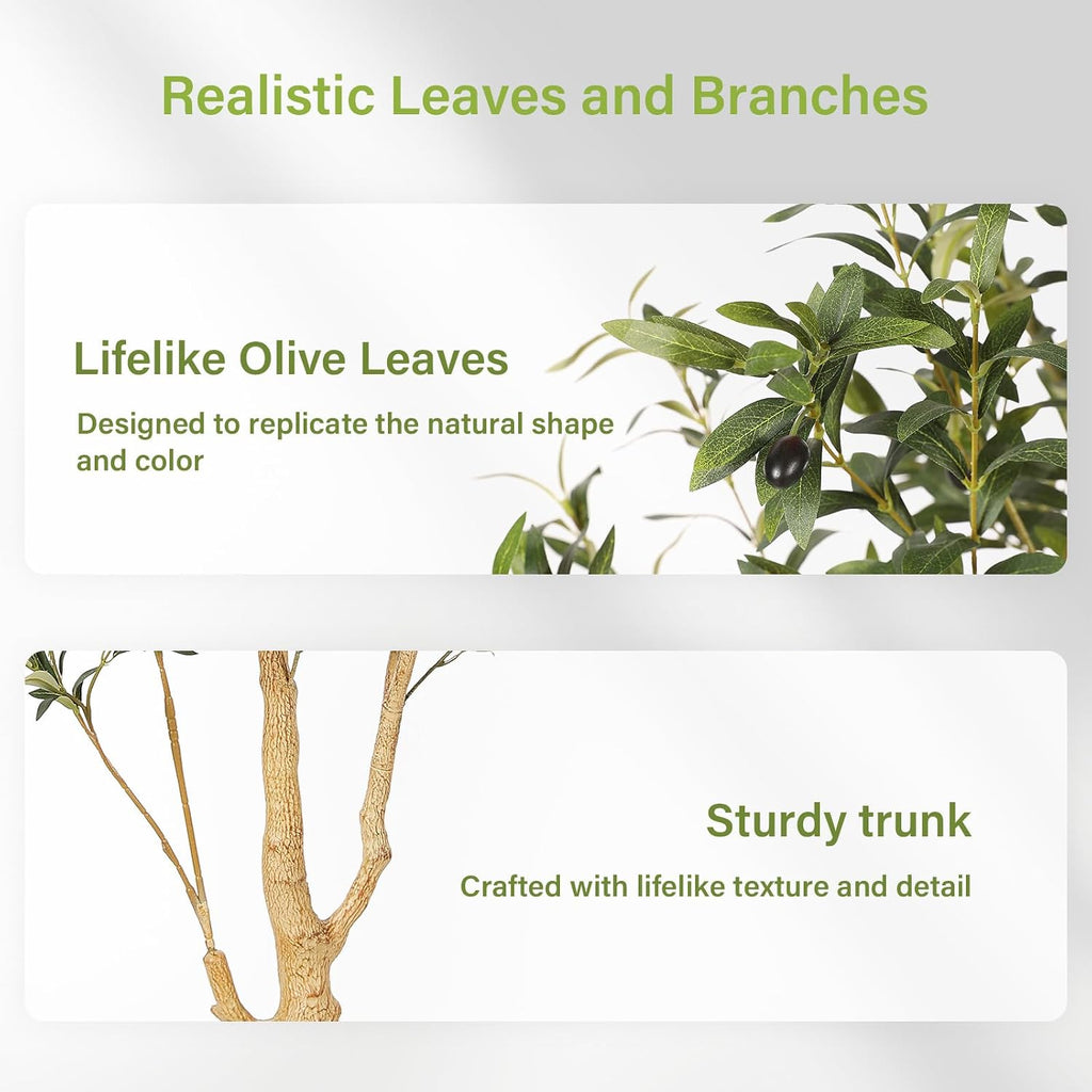 FEELEAD Olive Tree Artificial Indoor 6ft with Planter for Living Room Decor | Faux Olive Tree 6 Feet with Textured