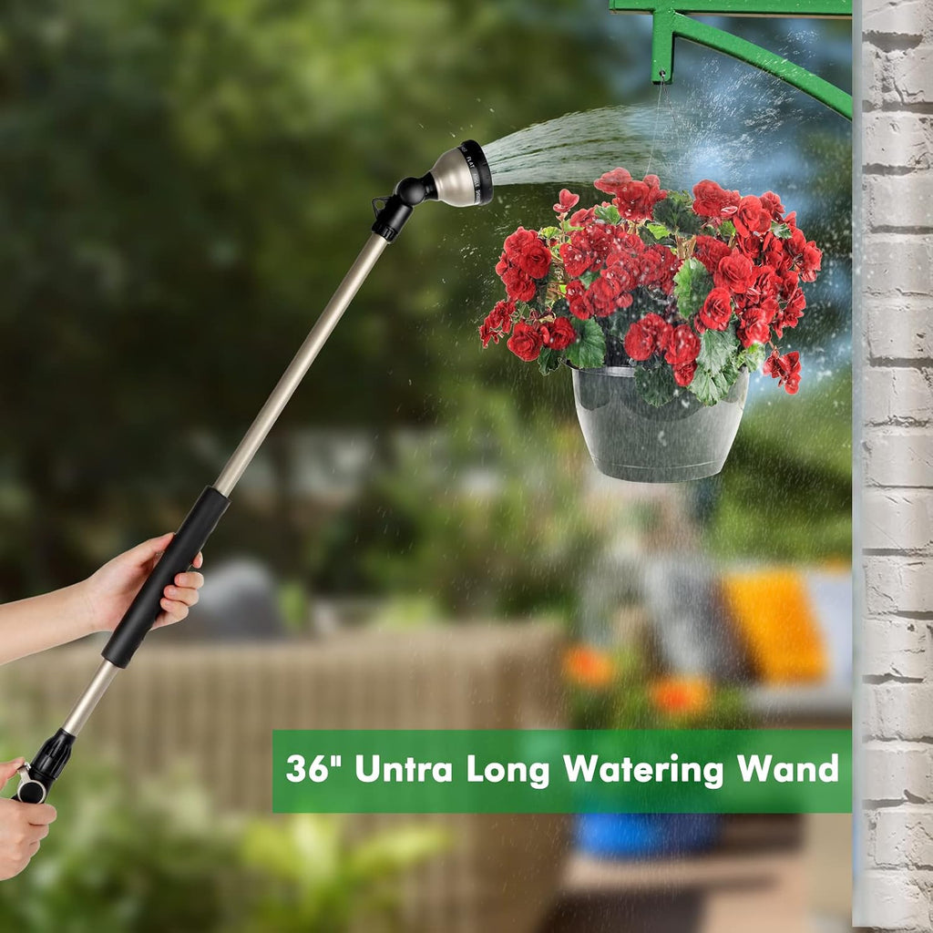RESTMO 36” Watering Wand for Garden Hose, Heavy Duty Hose Nozzle Sprayer | 180° Swivel Head, 10 Spray Patterns, 3ft