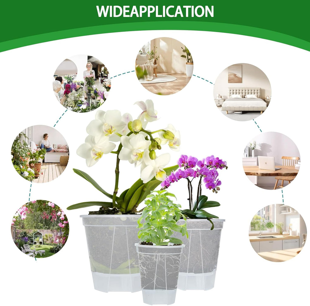 Cdd's Path 6-Pack Bare Root Planter Self Watering Pots Set with Holes for Indoor/Outdoor Plants, 2 Each of 5, 6 and 7