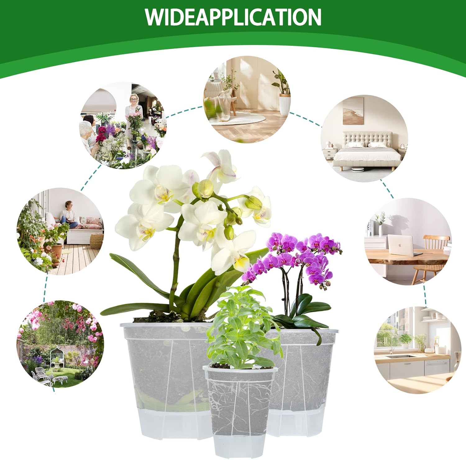 Cdd's Path 6-Pack Bare Root Planter Self Watering Pots Set with Holes for Indoor/Outdoor Plants, 2 Each of 5, 6 and 7