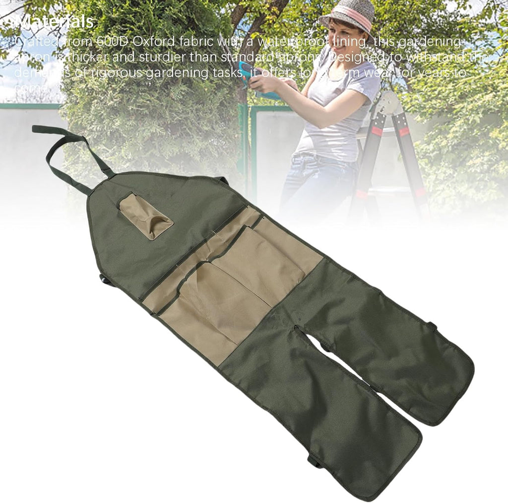 Apron for Long Gardening, Gardening Apron with Adjustable Leg Protector, Six Pockets 600D Oxford Cloth Water Proof for