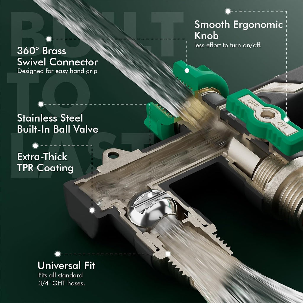 RESTMO Heavy Duty 3 Way Y Garden Hose Splitter Full Metal Body, Green | Full Flow Hose Splitter with Oversized Ball