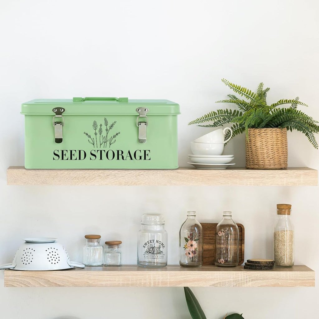 Seed Storage Box , Metal Seed Organizer Saving Box, Seeds Packet Container | with 4 Dividers,With 60 Slots 60 Seeds