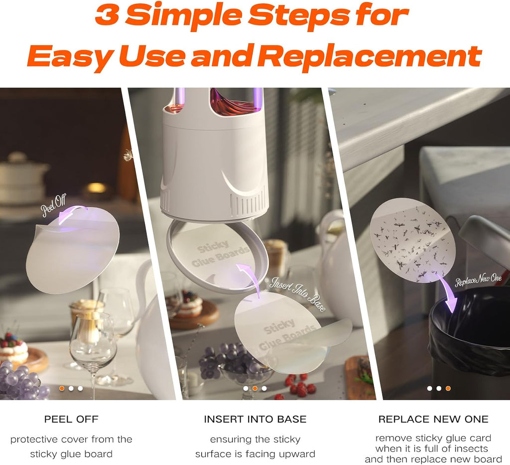 Fly Traps Indoor, Fruit Fly Trap for Home, Flying Insect Trap with Suction, Mosquito Traps Indoor & 10 Pcs Sticky Glue