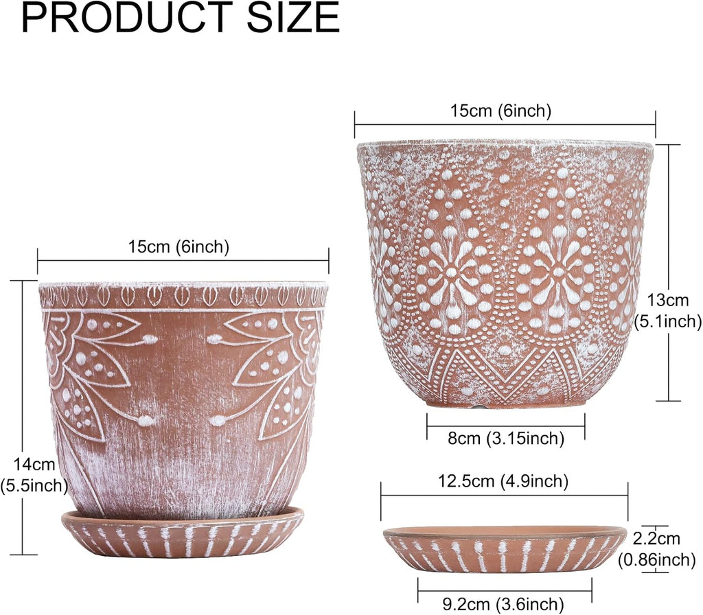 Gepege Ceramic Plant Pots, 6 Inch Indoor Planters with Drainage & Saucers | Ceramic pots for plants with drainage
