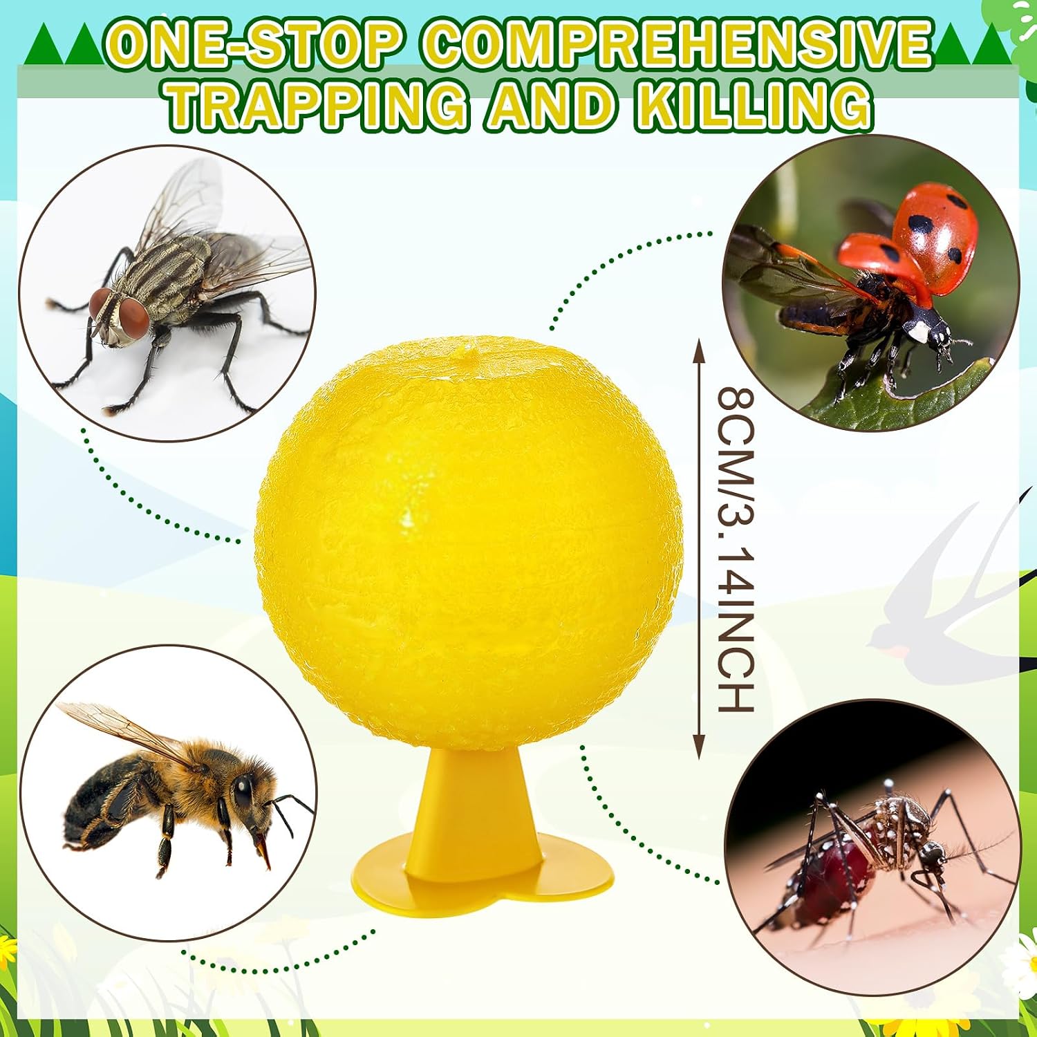 Qualirey 10 Set Fruit Fly Sticky Trap Balls Fungus Gnat Killer Bug Catcher Gnat Trap Insect Traps Indoor Outdoor Plant