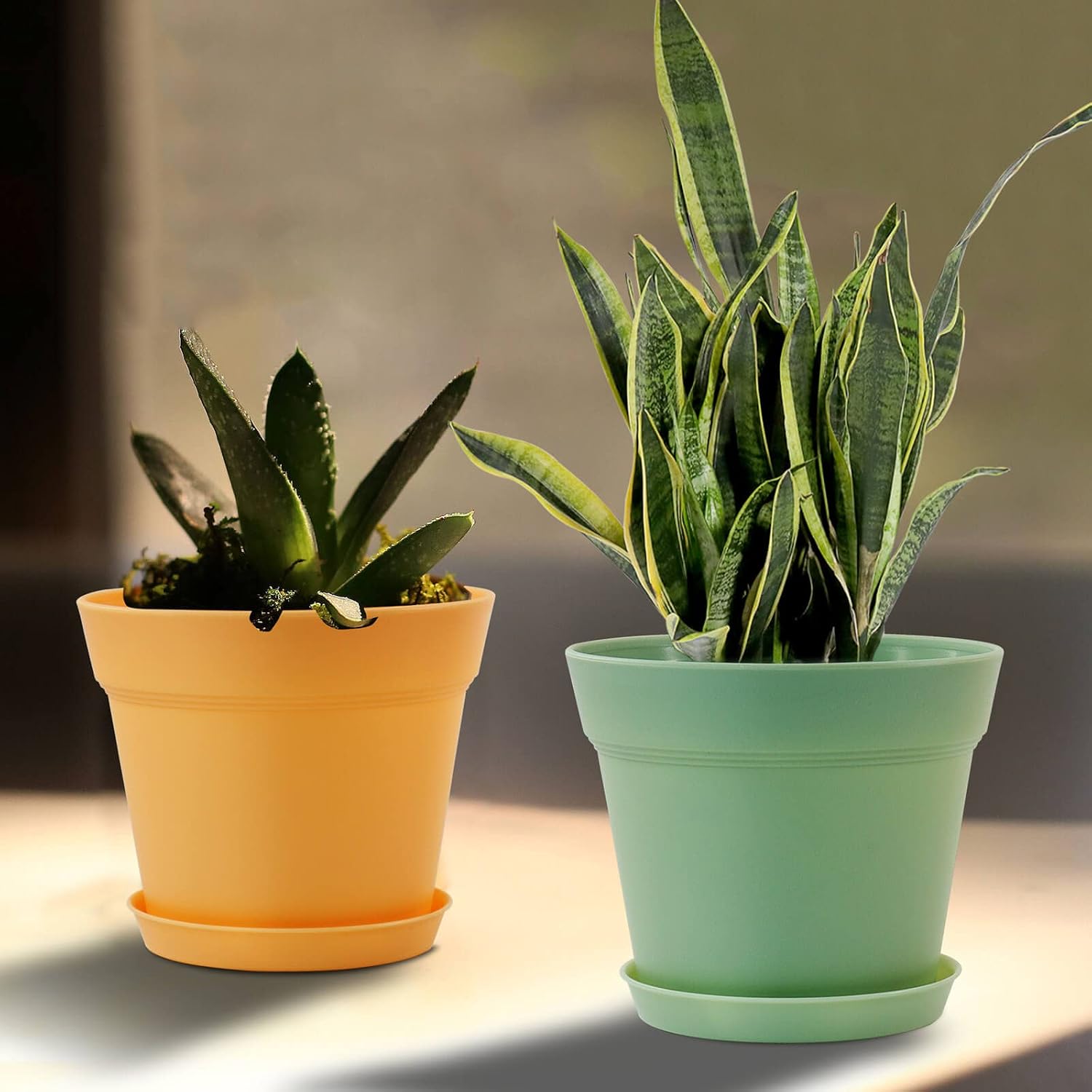 WOUSIWER 16 Pack 6 inch Plastic Planters, Indoor Flower Pots, Heavy Duty and Stylish 6 Inch Plant Pots for Indoor