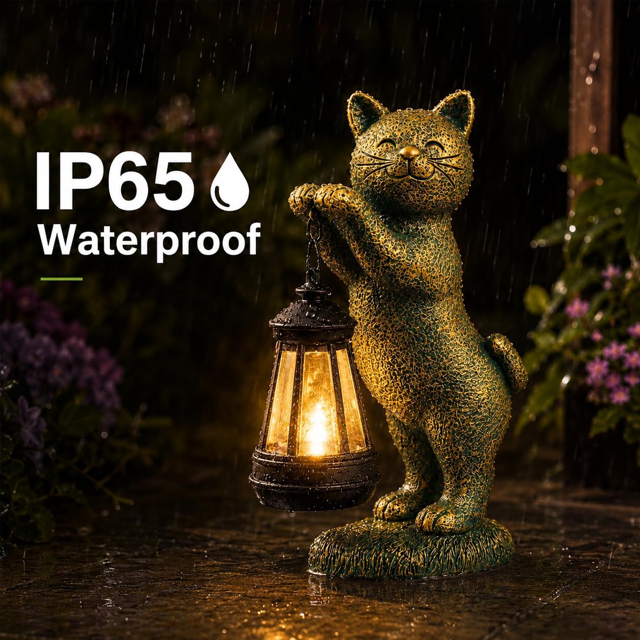 Nacome Cat Outdoor Statues for Garden with Solar Lantern | IP65 Waterproof,Outside Decor, Yard Art Lawn Ornaments