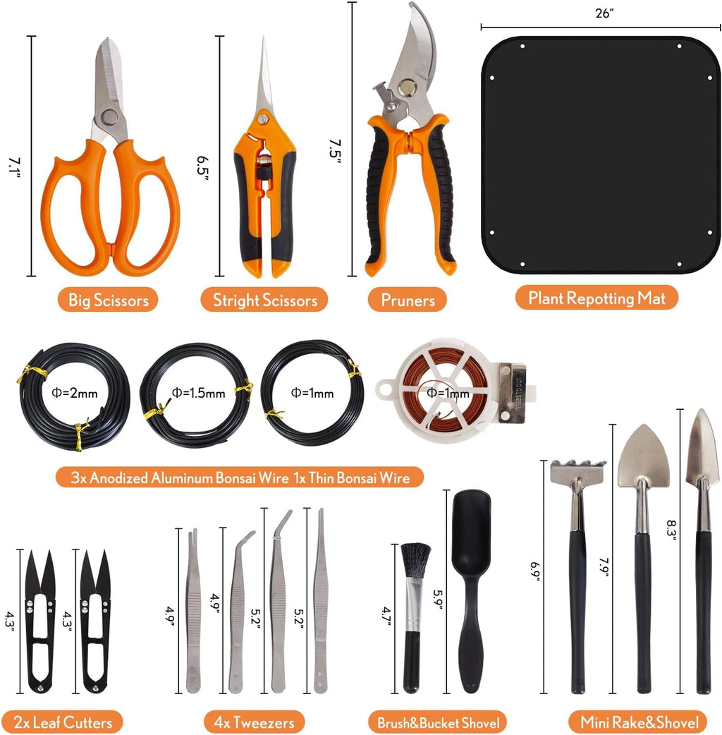 Bonsai Tools Kit 20 Pcs Garden Tools Set for Beginner, Gardening Gift for Women Men, Includes Bonsai Wire Kit, Plant
