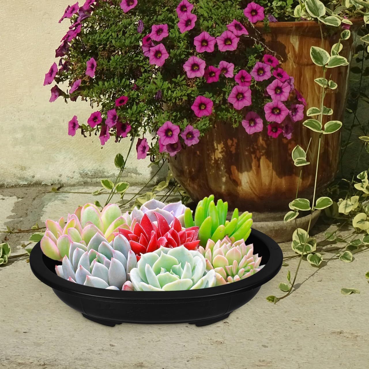 4Pcs Oval Plastic Bonsai Flower Pots with Drainage Practical Gardening Containers for Home Office Balcony Nursery and