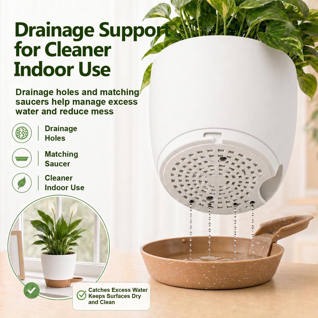 Plant Pots for Indoor 9/8/7/6.5/6/5 Inch, Self Watering Planter Pots with Drainage Holes and Saucers, 6Pcs Plastic