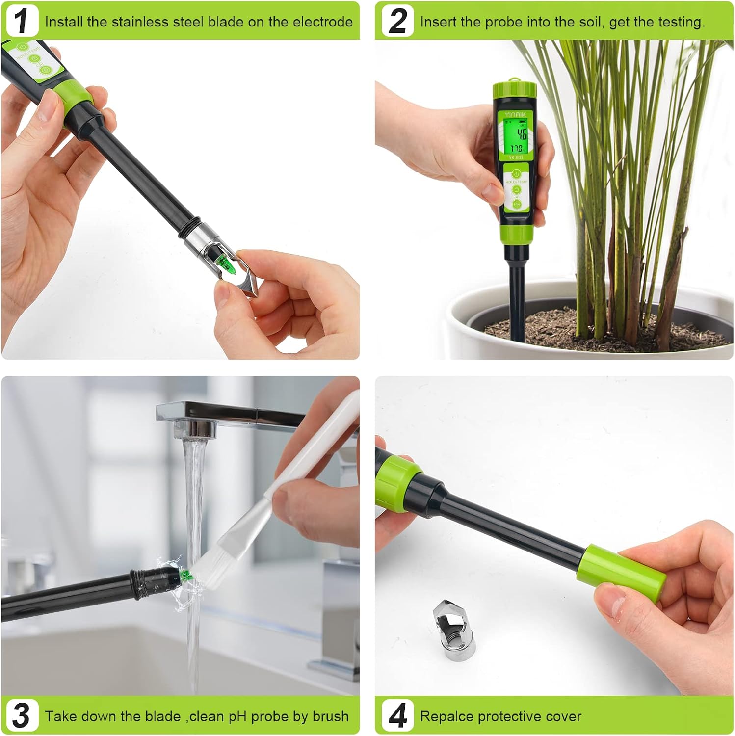 Digital Soil pH Meter for Gardeners, Soil Direct pH Tester for Plant Care, Measure pH of Solution Potting Soil Growing