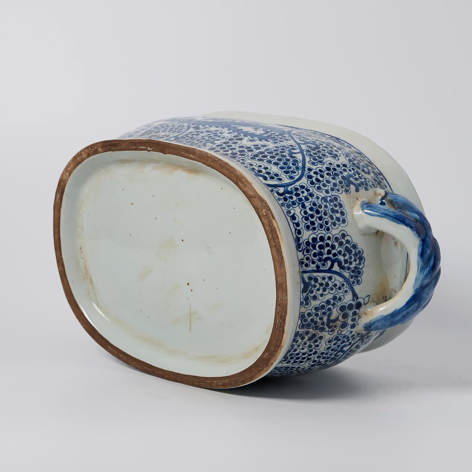 JINDEZHEN Vintage Blue and White Flower & Birds Porcelain Footbath Planter Chinoiserie Scenery Motif Ceramic Flower Pot
