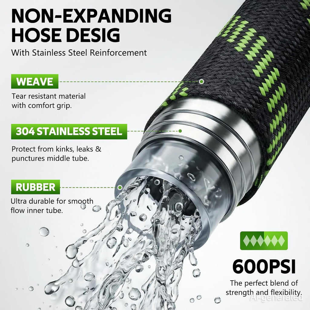 NON-EXPANDABLE Garden Hose 25 FT Water Hose with 10-Function Spray Nozzle | Yard hose Heavy Duty Steel Metal