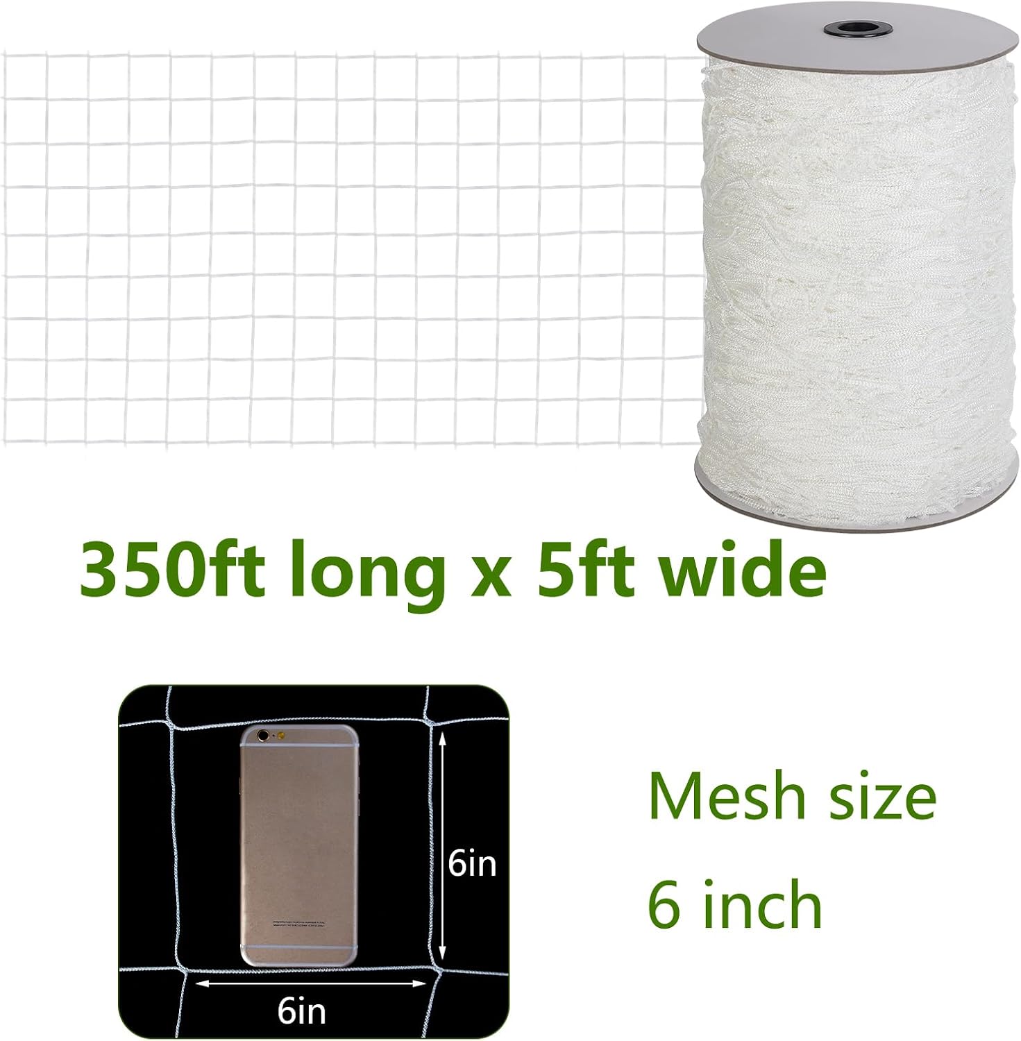 Toolazy Trellis Netting 5 x 350 ft - Heavy Duty Nylon Garden Netting with 6 Inch Mesh, Soft Plant Support Net for