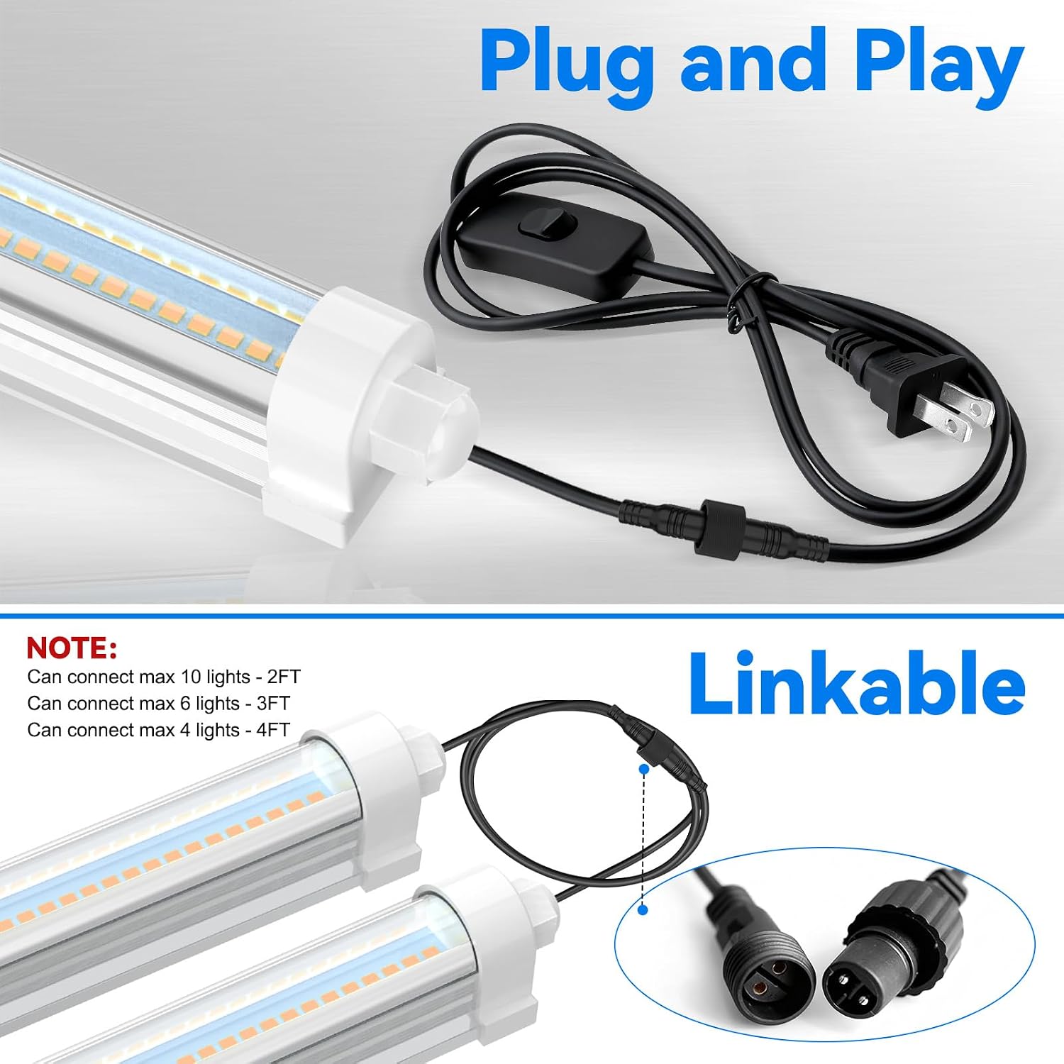 JESLED Waterproof T8 2FT Grow Lights, Full Spectrum Indoor Plant Light, 2P | 48W(2 X 24W)300W Equivalent, V-Shaped