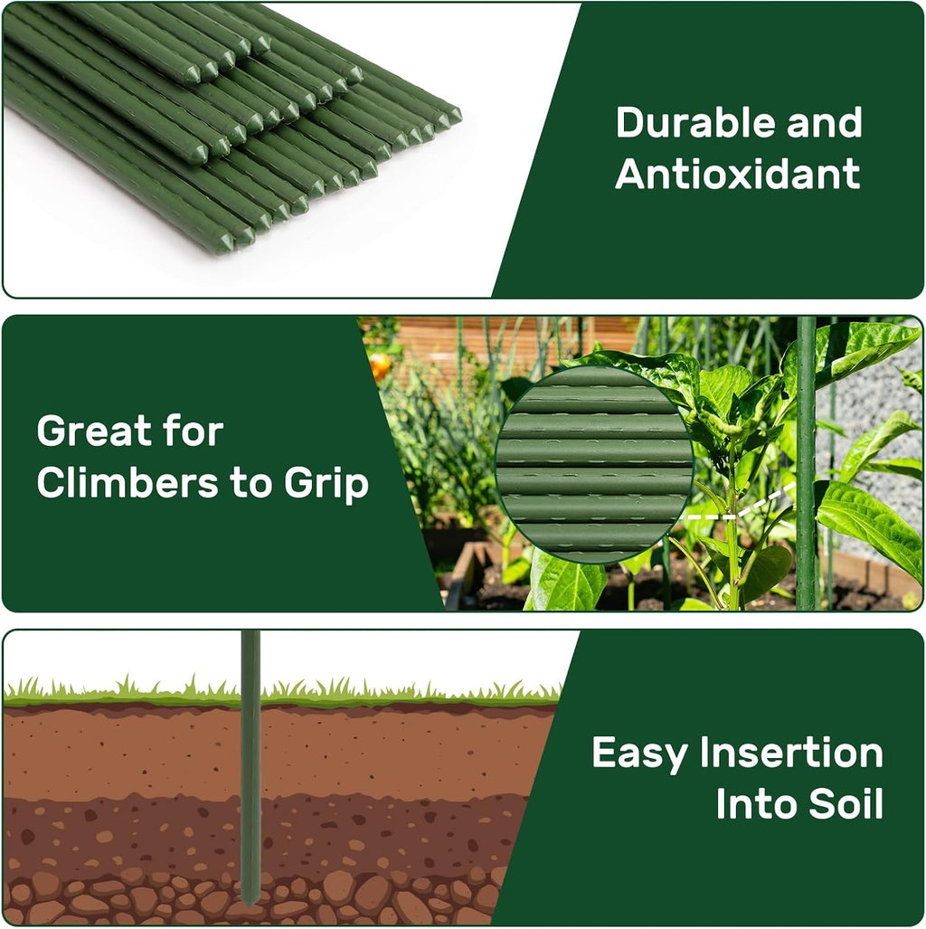 30'' Plant Stakes 50PCS, Steel 2.5ft Supports for Climbing Plants & Tomatoes