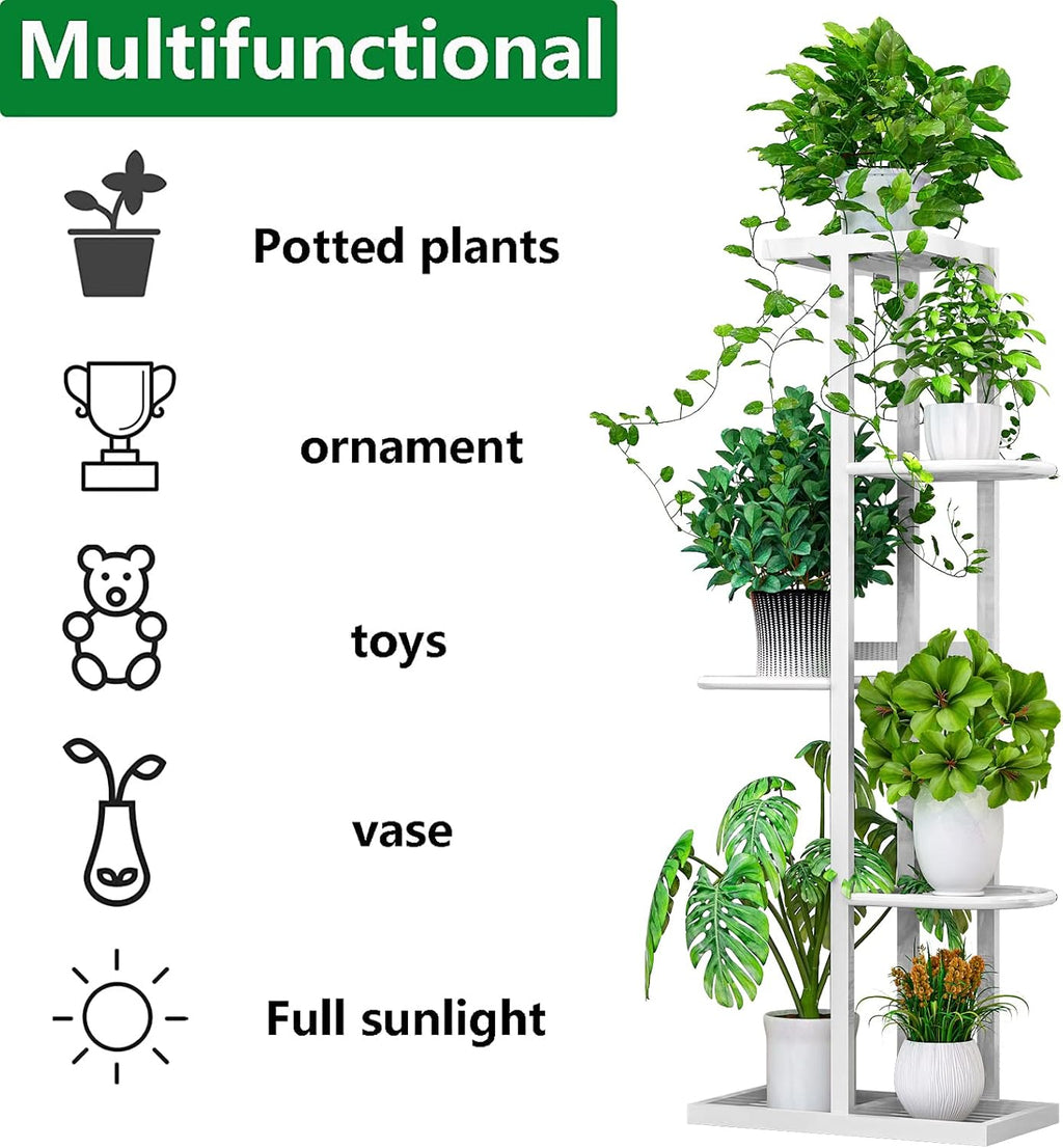 LINZINAR Plant Stand Metal 5 Tier 6 Potted Multiple Flower Pot Holder Shelf Indoor Outdoor Planter Display Shelving