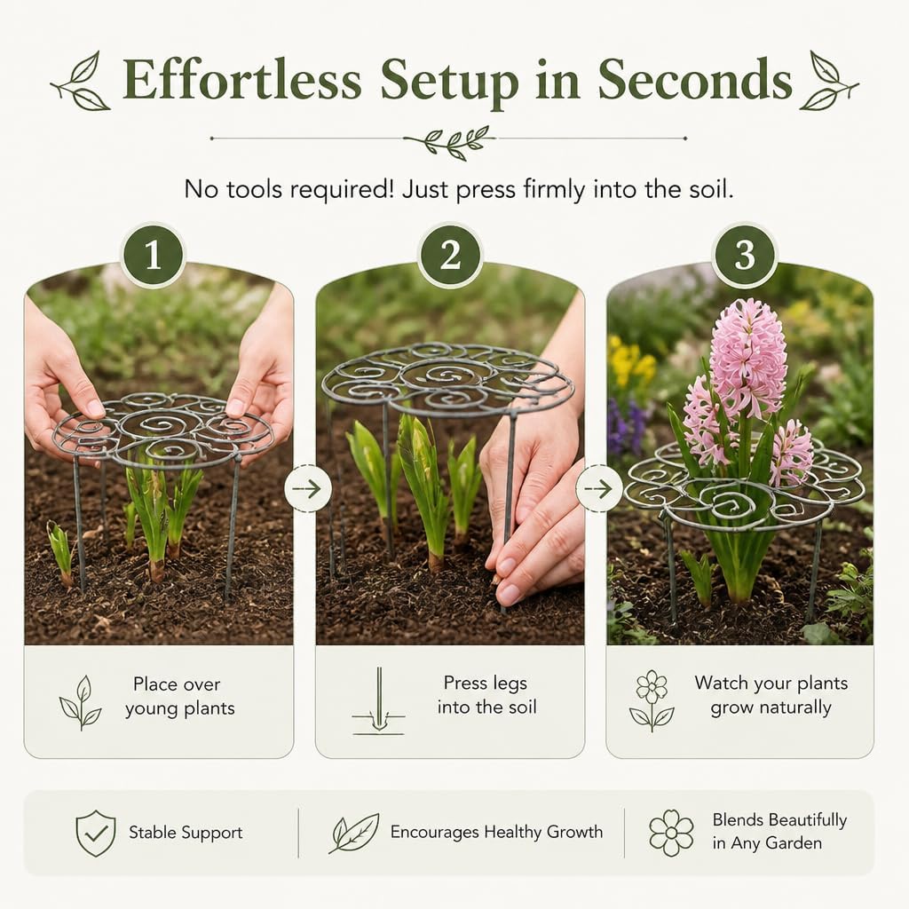 Metal Plant Support Ring for Garden, Heavy Duty Green Flower Hoop with Gardening Gloves, Peony Cage Stand for Outdoor