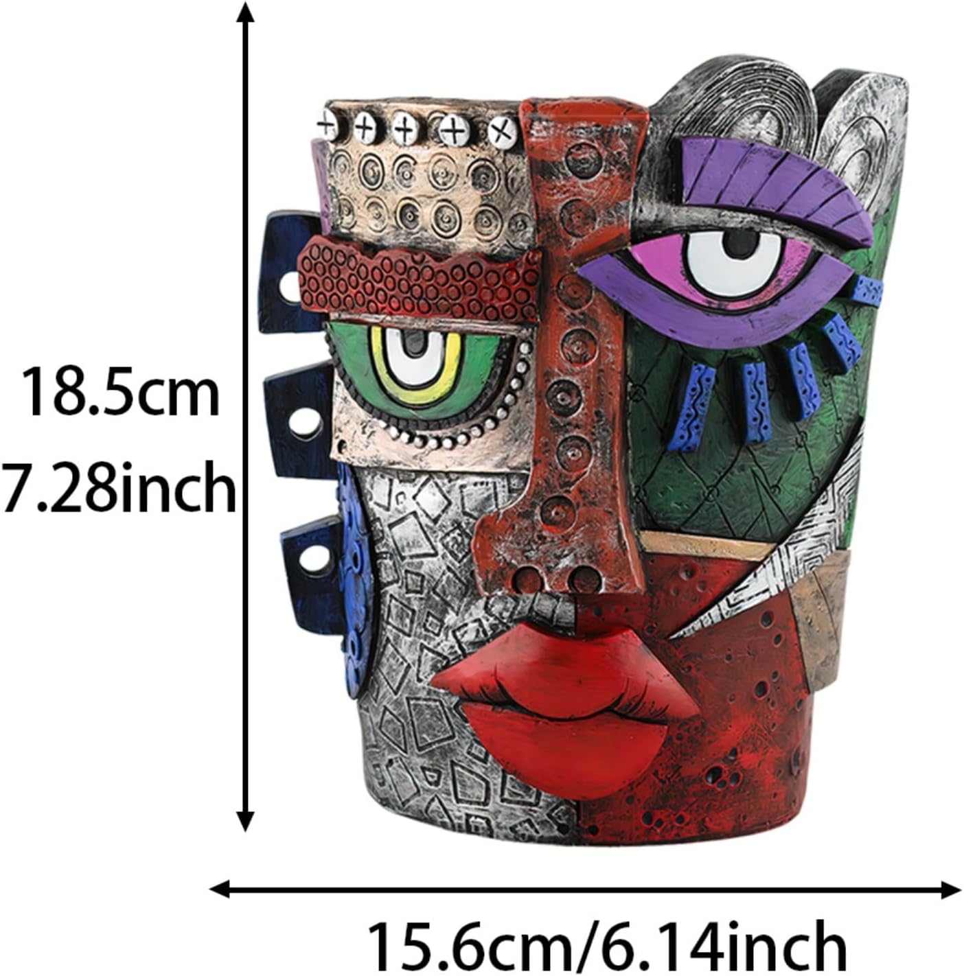 Picasso-Inspired Abstract Face Flower Pot | Unique Head Planter with Drainage Hole | Vibrant Colors & Quirky Art Decor