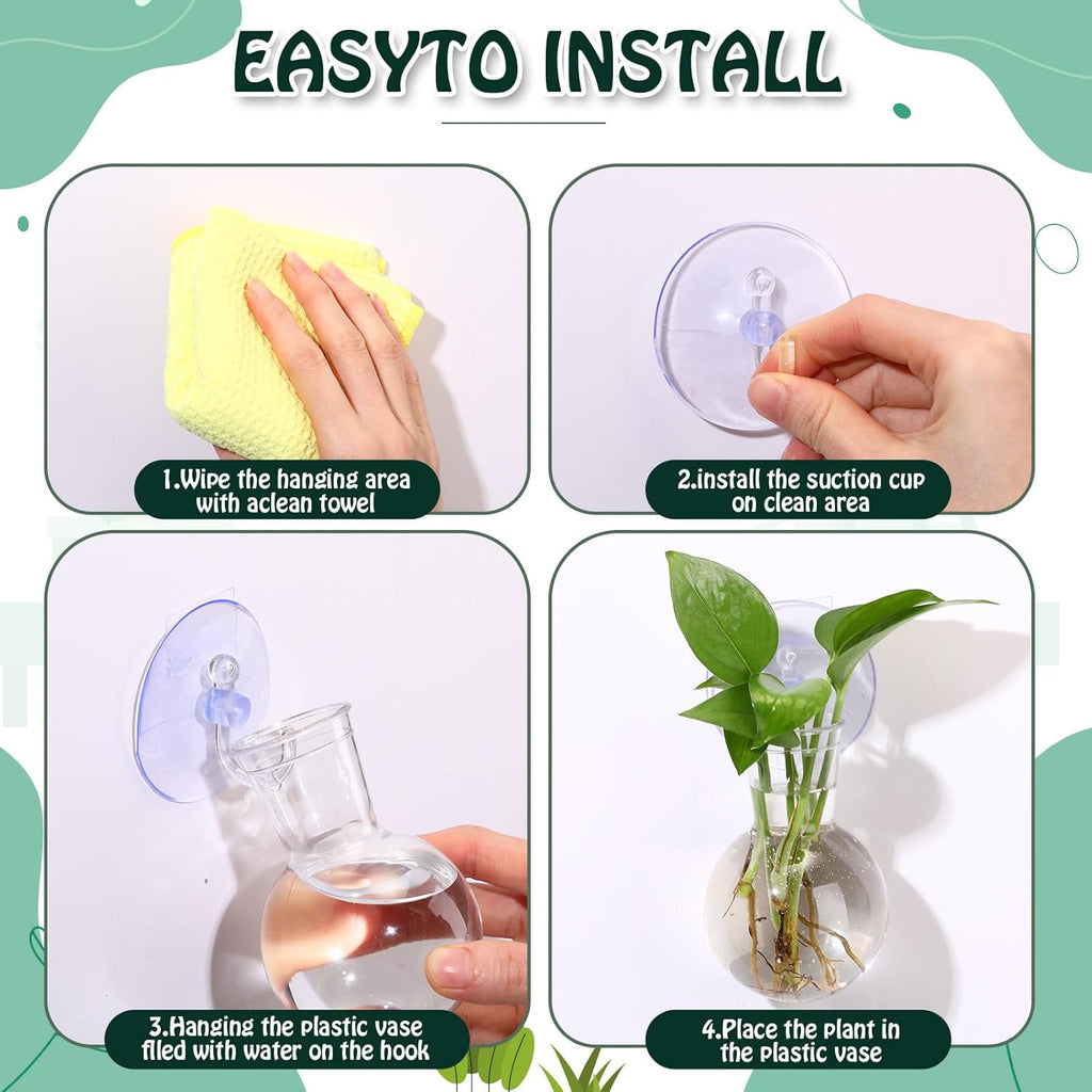 12 Pack Window Propagation Stations Plastic Wall Hanging Planter with Suction Cups Brush Window Suction Plant Holder