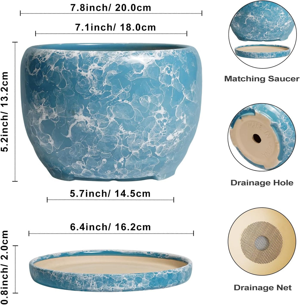 SQOWL Ceramic Pots for Plants - 8 Inch Ceramic Planter for Indoor Outdoor, Decorative Flower Pot with Drainage Hole and