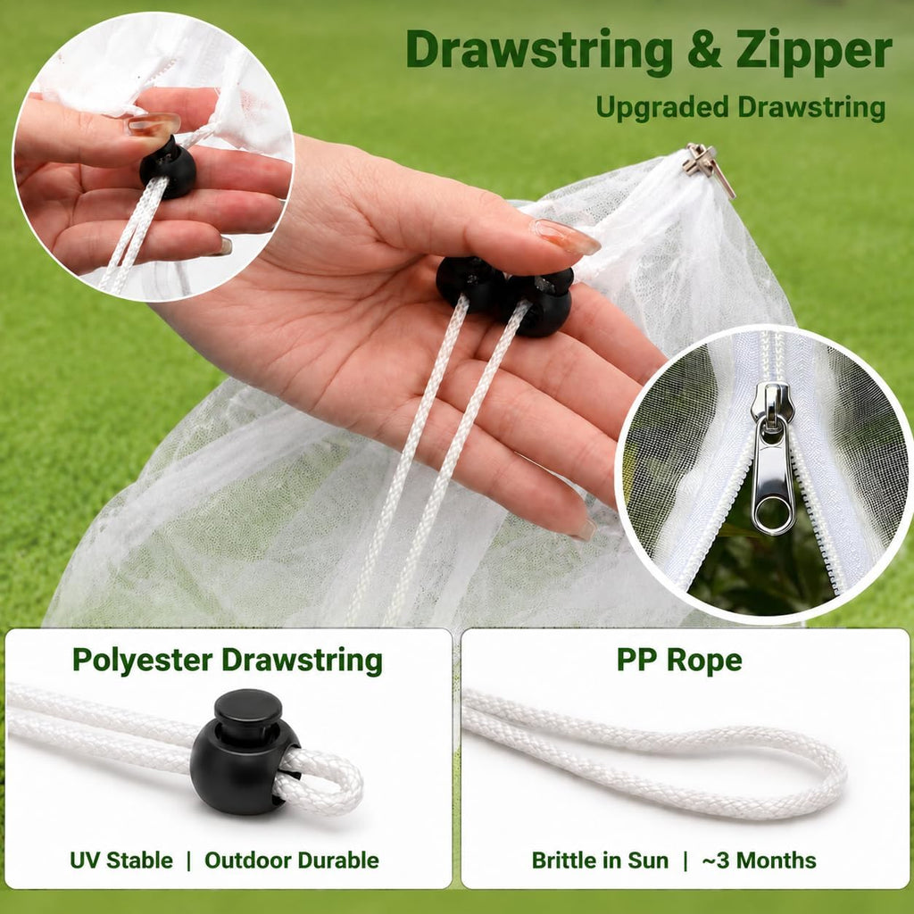 2 Pack 13x13ft Extra Large Fruit Tree Netting with Double Zipper & Double Drawstring, Heavy Duty Bird Netting for Fruit