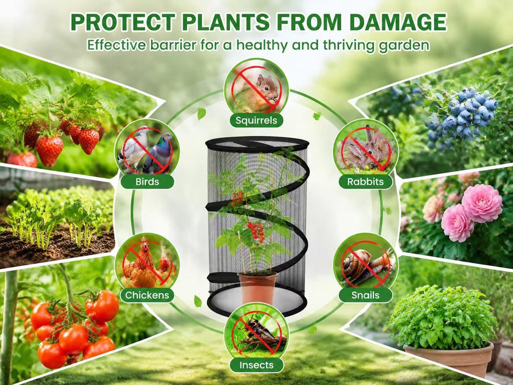 5 Pack Pop Up Insect Barrier Plant Cover, 20''H x 13''D Pop Up Fine Mesh Plant Protector with 24 Stakes 36 Labels Carry