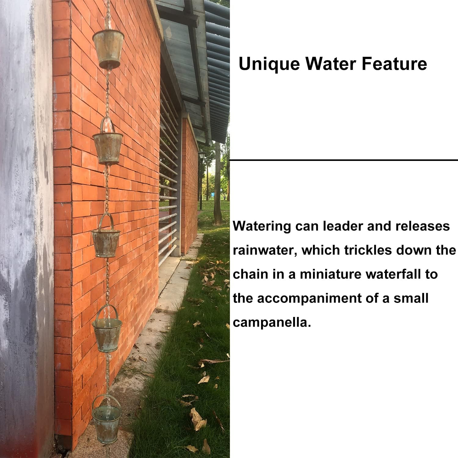 Jemeni 8.5Ft Decorative Rain Chain with Watering Can & Buckets | Copper Rain Chains for Gutters, Decorative Rainwater