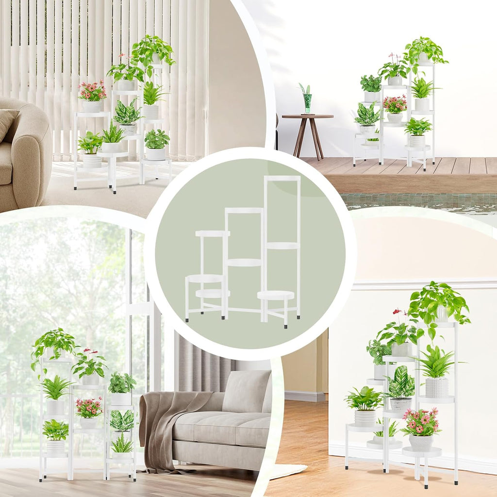 iDavosic.ly Plant Stand Indoor Outdoor, 8 Tier Metal Corner Shelf, White | Tiered Flower Display Holder, Folding Multi