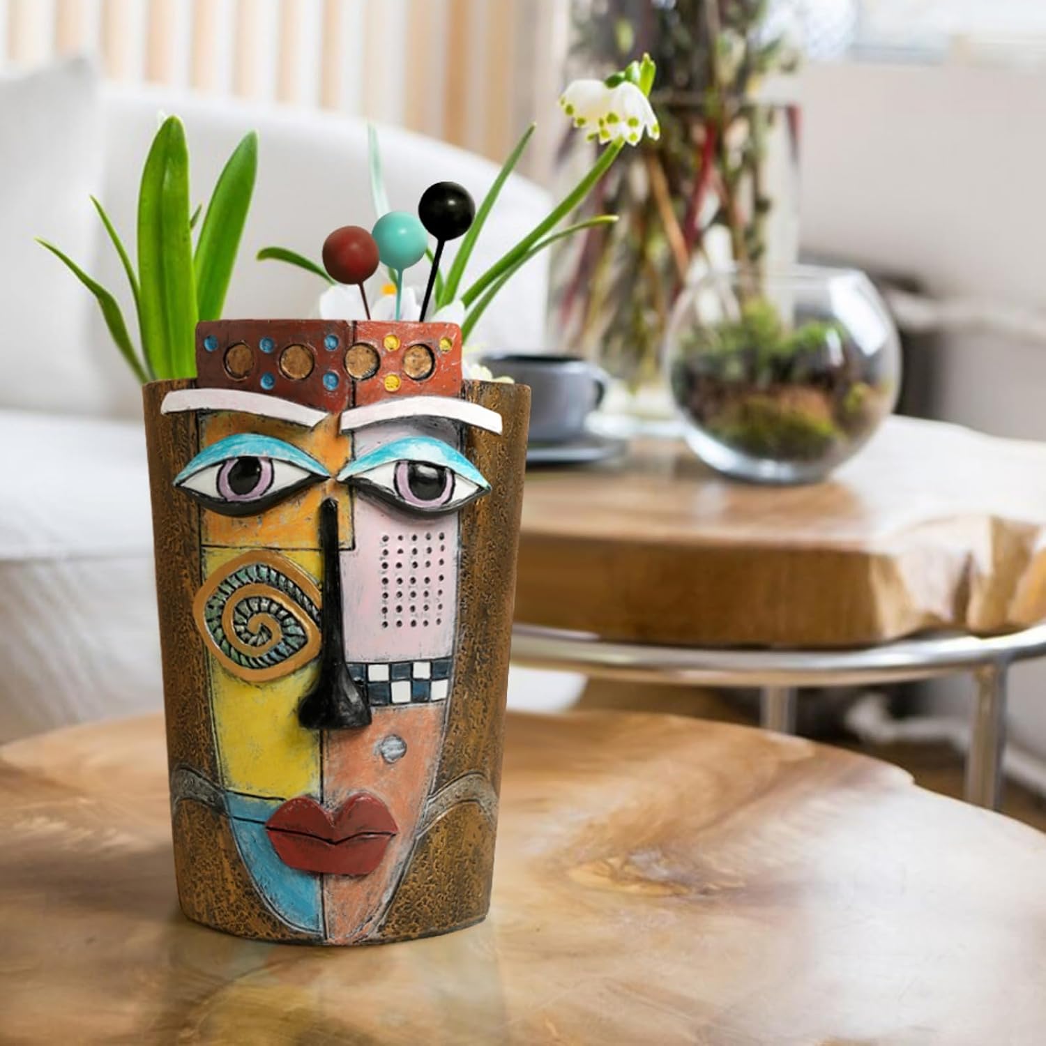Picasso Face Planter Pots Colorful Abstract Art Planters with Facial Expressions Handmade Resin Funny Funky Plant Pots