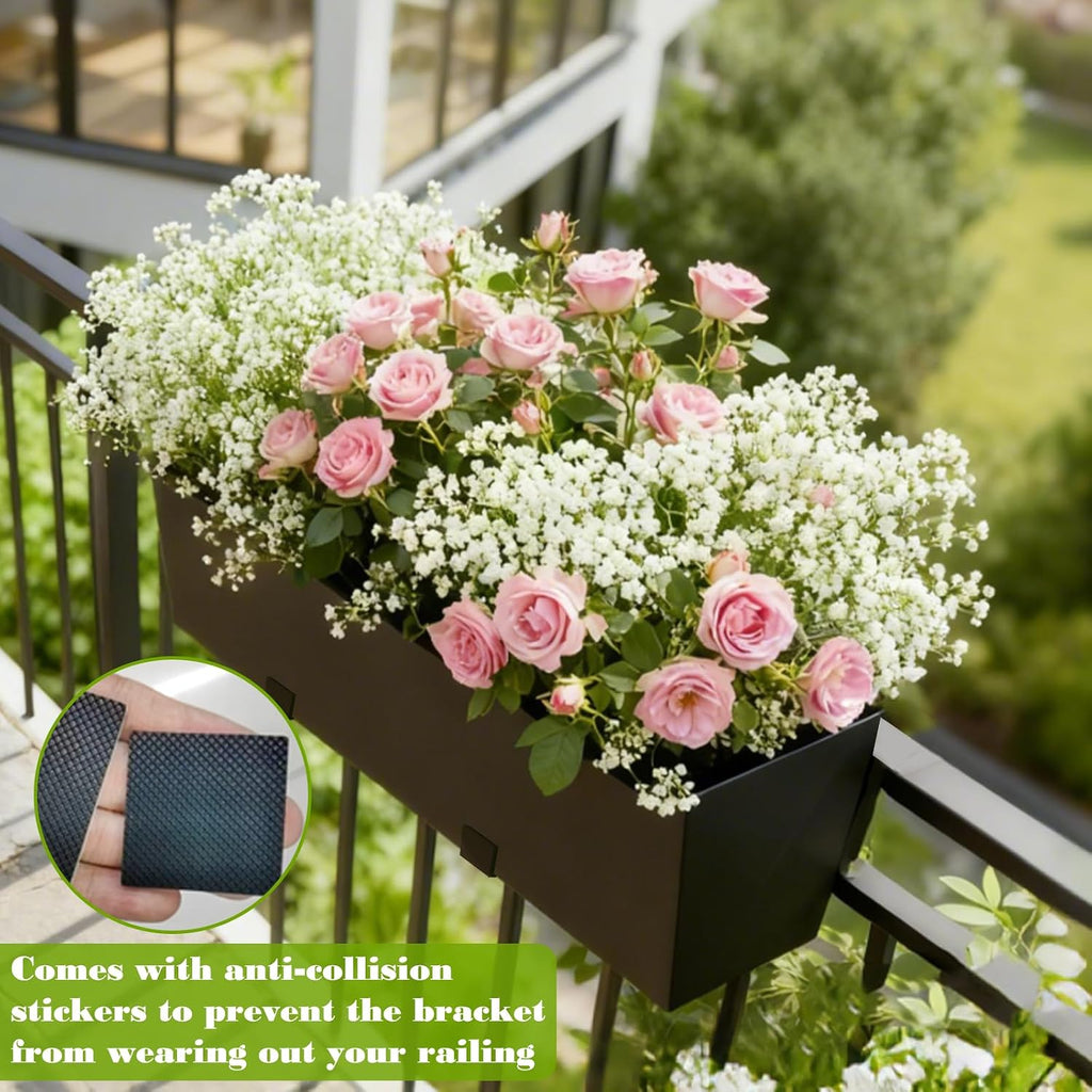 36 Inch Railing Planter Boxes, Heavy Duty Metal Hanging Planters with Adjustable Brackets, Outdoor Balcony Flower Box