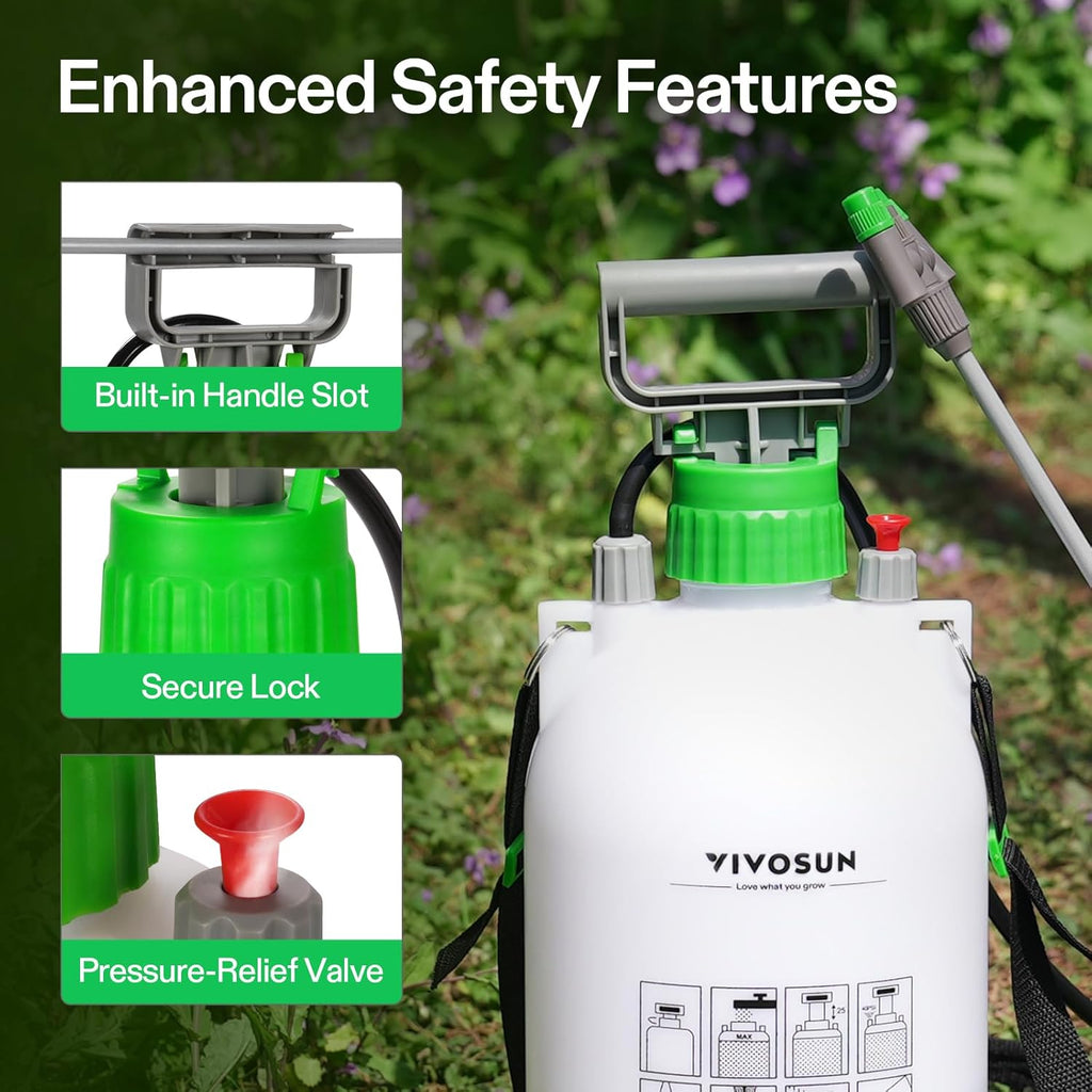 VIVOSUN 1.35 Gal/5L Pump Sprayer, Garden Water Sprayer | for Plants, Weeds & Lawn Care, with 3 Nozzles, 50'' Long Hose