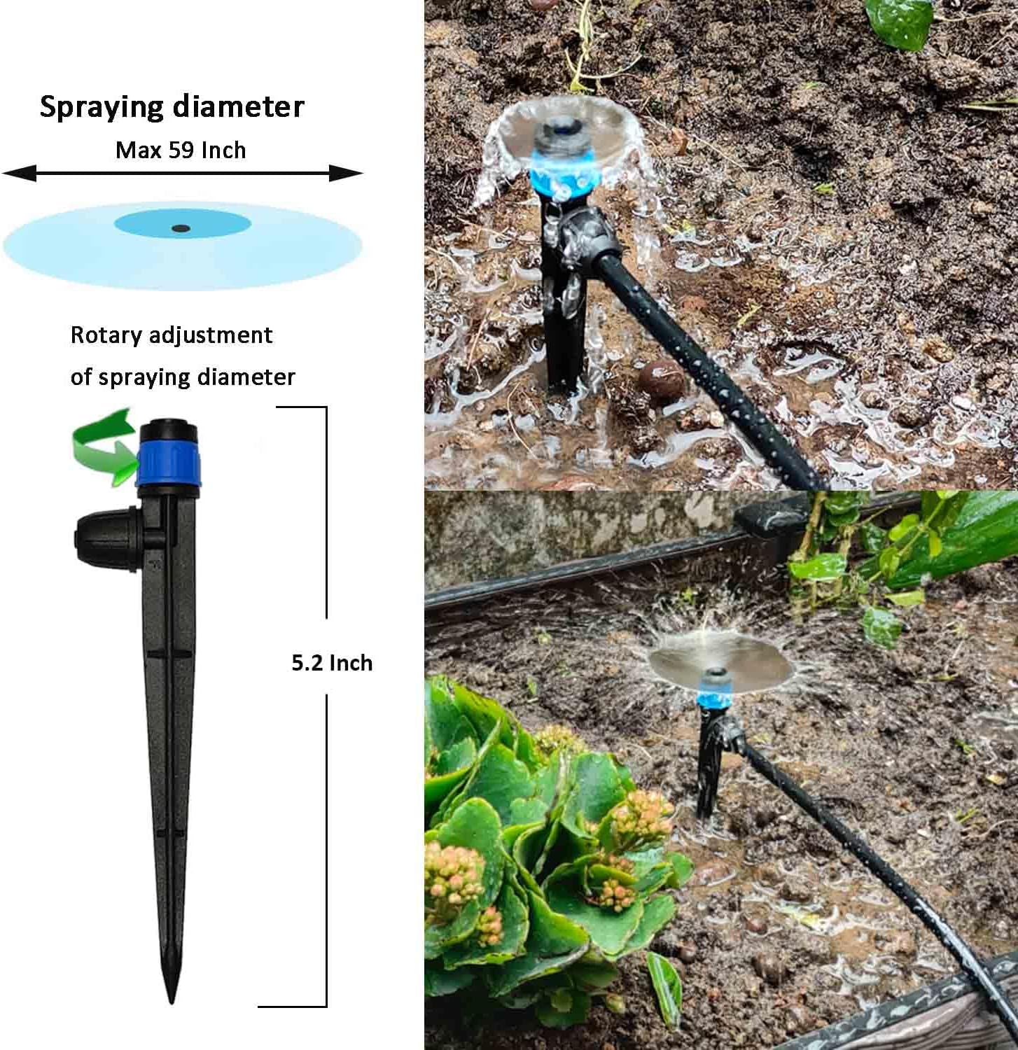 Drip Irrigation System with Water Timer Auto Watering System for Garden 5/16“ID and 1/4 Inch Pipe 162ft Adjustable