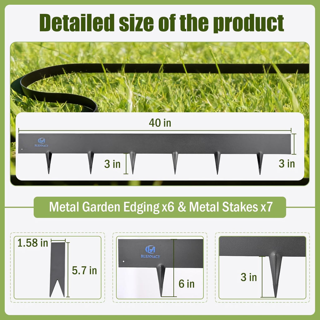 20ft. Garden Landscape Edging with Gloves 6 Pack 6 inch, Black | Bendable Hammer-in Galvanized Steel Lawn Edging