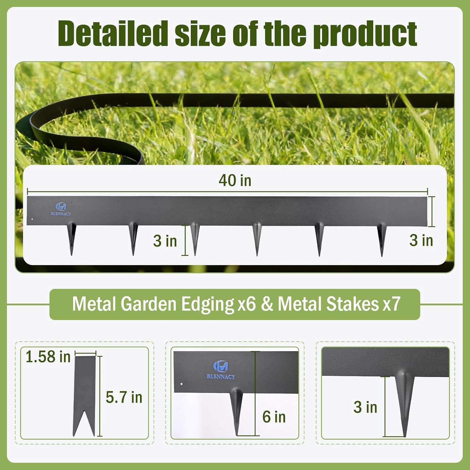 20ft. Garden Landscape Edging with Gloves 6 Pack 6 inch, Black | Bendable Hammer-in Galvanized Steel Lawn Edging
