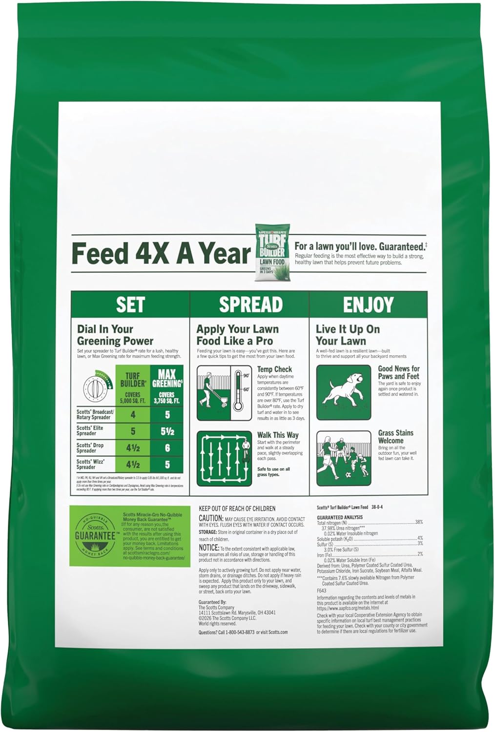 Scotts Turf Builder Lawn Food, 15.8 lbs. | 38-0-4 Granular Fertilizer for All Grass Types, Covers up to 5,000 sq. ft.