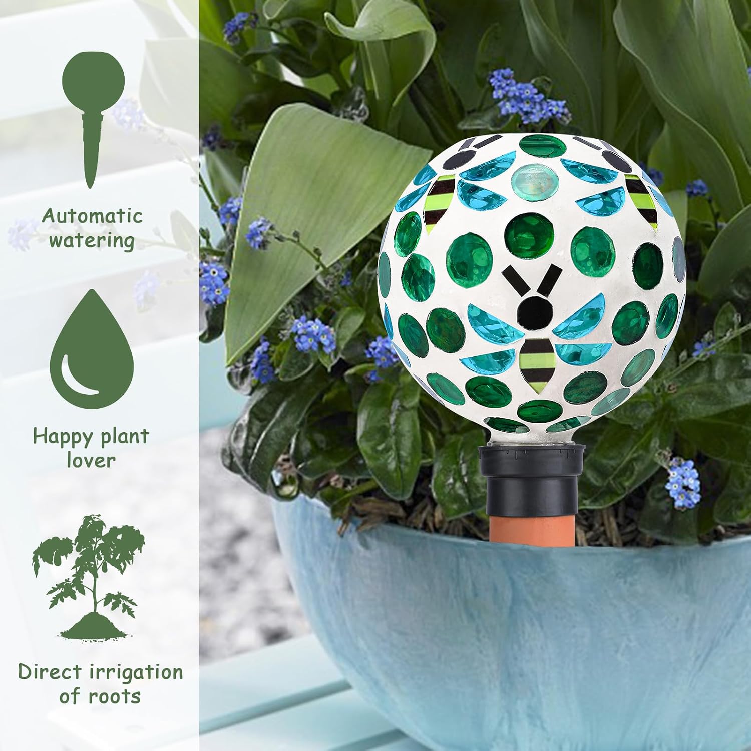 Plant Watering Globes Mosaic Self Watering Spikes 2 Pack | Indoor Outdoor Plants Automatic Terracotta Plant Waterer