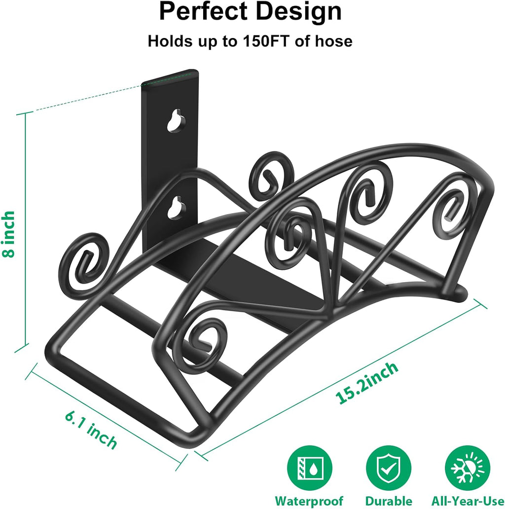 TomCare Garden Hose Holder, Heavy Duty 150 ft Capacity Hose Hanger | 7 mm Solid Metal Rod, One-Piece Welded Decorative