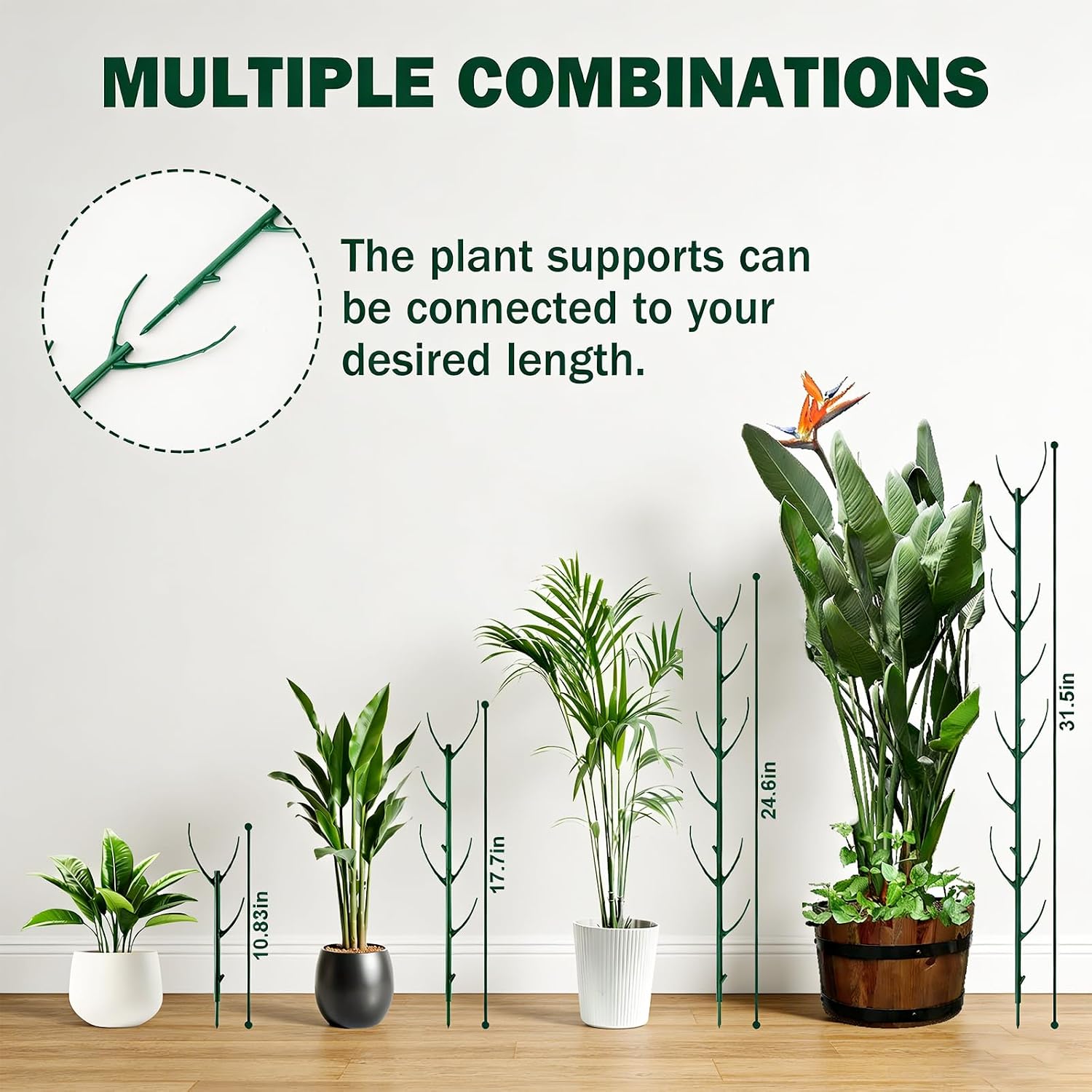 20Pack Monstera Plant Support Stakes, Stackable Plant Support Stakes in Bulk, with 20 Twist Clips & 16.4FT Plant Ties