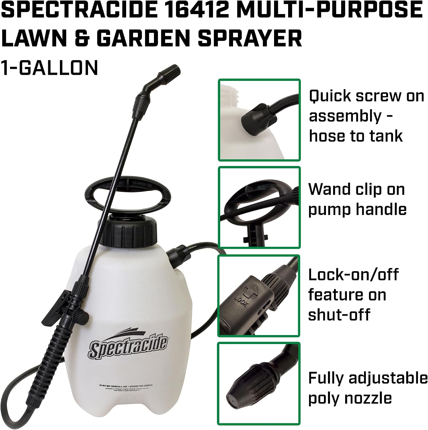 Spectracide 16412 1 Gallon Multi-Purpose Lawn & Garden Poly Tank Sprayer, Made in the USA, Adjustable Cone Nozzle